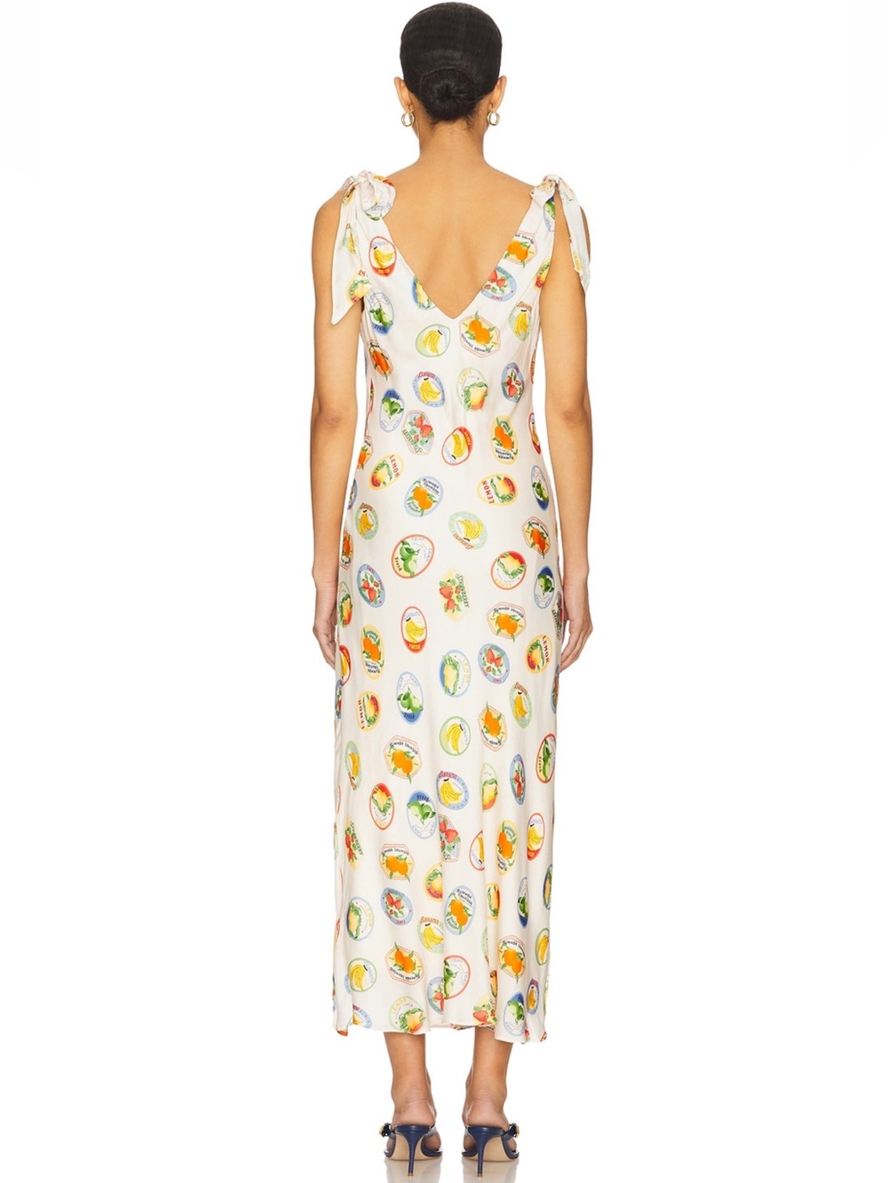 ASTR the Label Allexina Satin Midi Dress Ivory & Fruit Cocktail Size Medium NWT - Picture 7 of 16